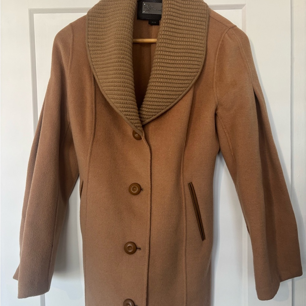 Mackage Tan Pea Coat with Shawl Collar and Wool Blend